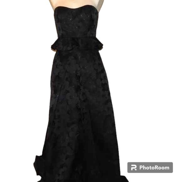 ML Monique Lhuillier Strapless Floral Jacquard Peplum Gown - Picture 16 of 16